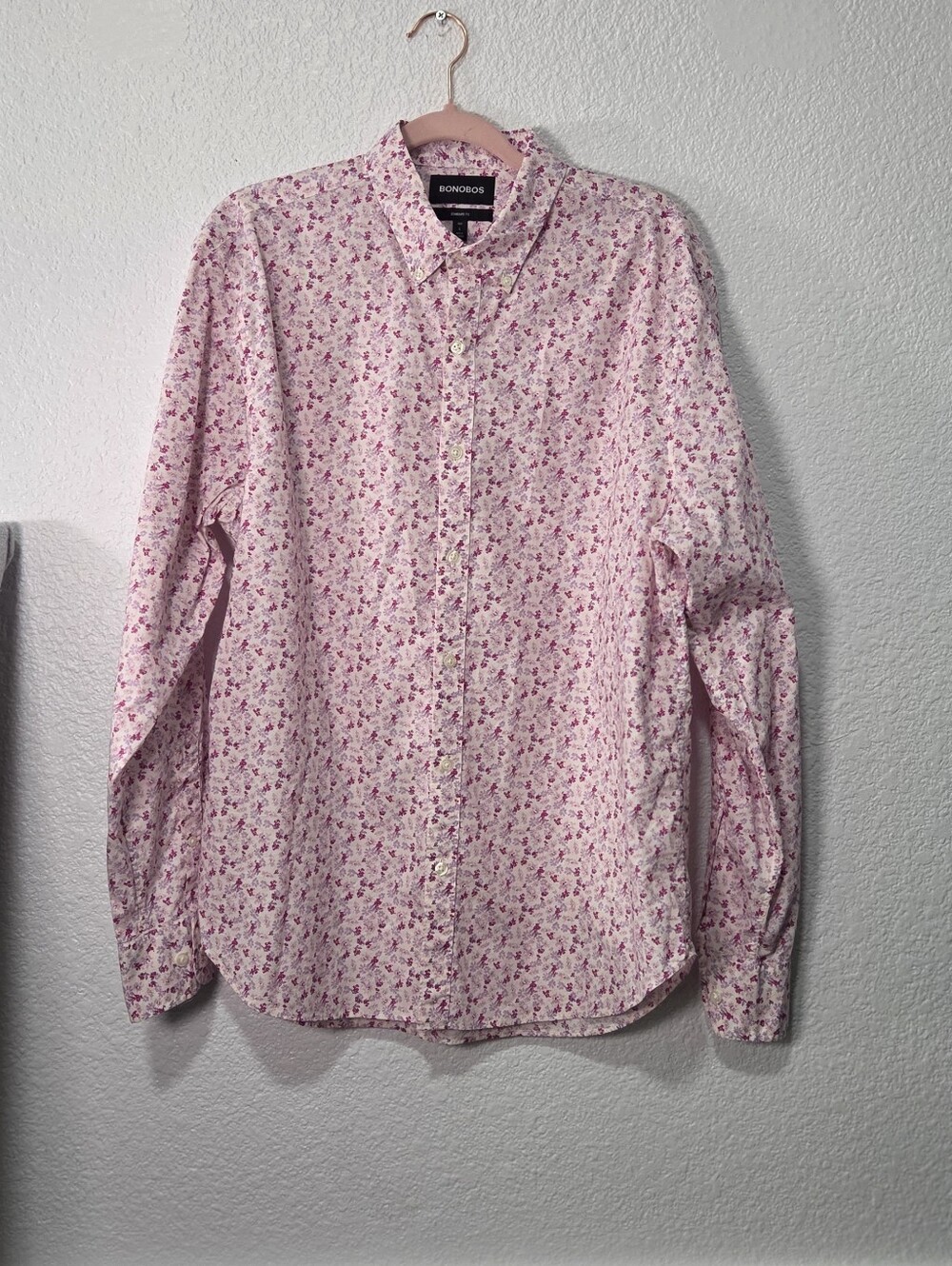 Bonobos button-down shirt,all-over pink and purple Micro Flowers Size Large